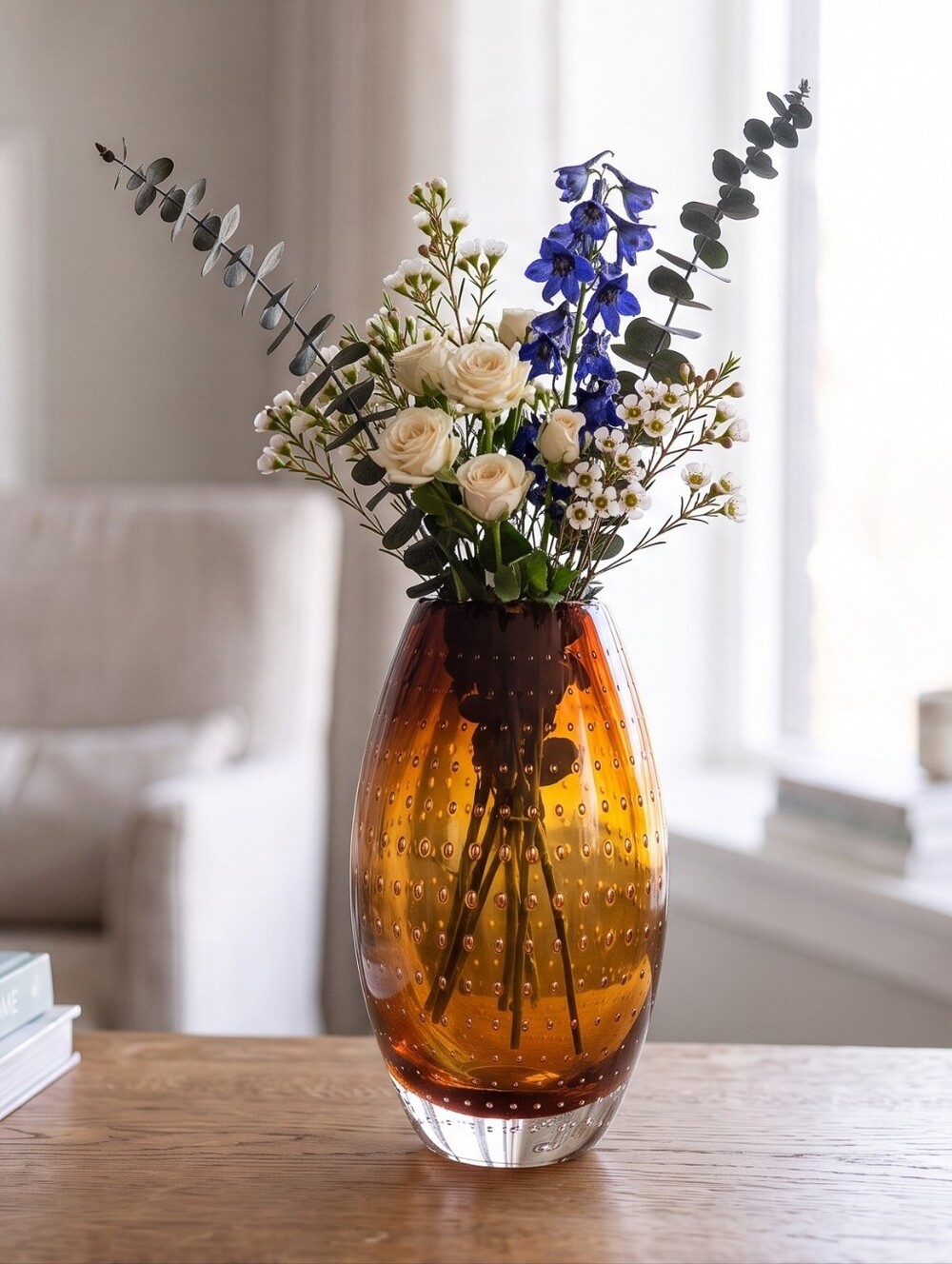 Swedish Sommerso Bullicante Amber Art Glass Vase